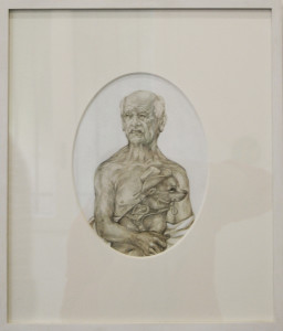 Cornelia Badelita, Old man with a dog, 2014, cm 35,5 x 41,5, punta d'argento su tela